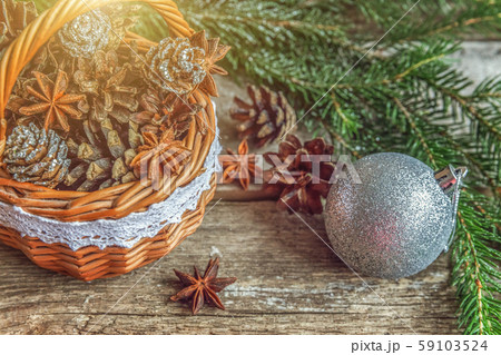 Christmas New Year composition on old shabby Christmas New Year composition on old shabby 59103524