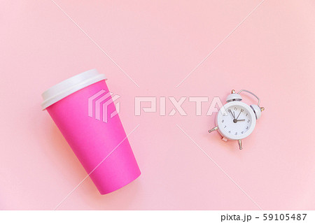 Simply flat lay design pink paper coffee cup and 59105487