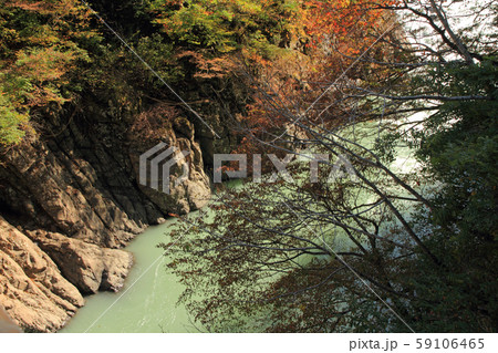 秋山郷の秋　猿飛橋から見下ろす中津川渓谷 59106465
