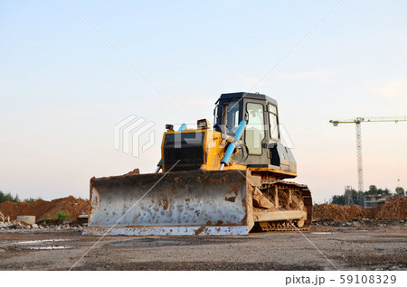 Track-type bulldozer, earth-moving equipment.  59108329