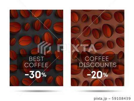 Set of flyers for coffee shop or cafe with coffee beans 3d pattern on the backdrop, cover template Set of flyers for coffee shop or cafe with coffee beans 3d pattern on the backdrop, cover template 59108439