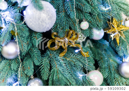 Christmas tree and Christmas decorations close up 59109302