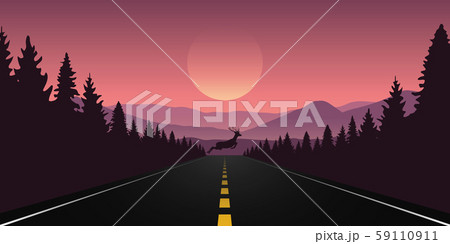 reindeer jumping over asphlated road purple wildlife mountain landscape 59110911