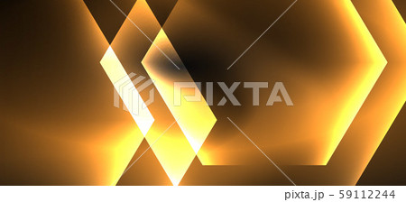 Neon color hexagon shapes, lines on black background. Modern template for web backdrop design 59112244