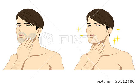 男性 美容 肌 スキンケア 脱毛 ビフォー アフターのイラスト素材