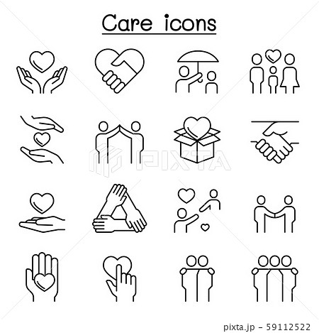 Care, Kindness, Generous icon set in thin line 59112522
