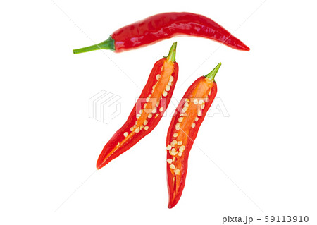 Close up red hot chili spur pepper at white background 59113910