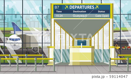 Departure board in the airport terminal with Guayaquil caption. Travel to Ecuador cartoon Departure board in the airport terminal with Guayaquil caption. Travel to Ecuador cartoon 59114047