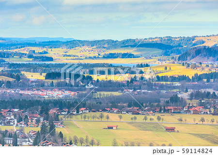 Bavaria landsape aerial view with houses 59114824