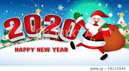 Merry christmas and Happy new year 2020 with santa claus cute cartoon.for Christmas and New Year background.vector illustration Merry christmas and Happy new year 2020 with santa claus cute cartoon.for Christmas and New Year background.vector illustration 59115044