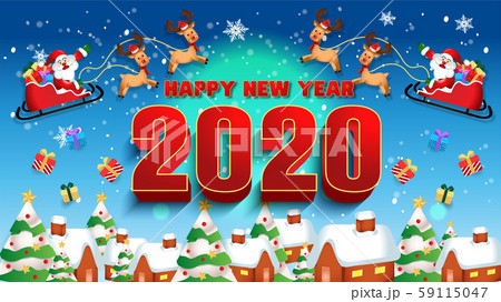Merry christmas and Happy new year 2020 with santa claus cute cartoon.for Christmas and New Year background.vector illustration Merry christmas and Happy new year 2020 with santa claus cute cartoon.for Christmas and New Year background.vector illustration 59115047