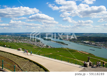 ドイツのリューデスハイムにあるニーダーヴァルドの丘からのライン川の眺め	 59118289