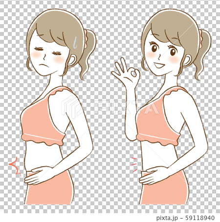 女性　ダイエット　お腹　便秘　ぽっこり　お通じ　便通　排便　イラスト 59118940