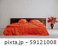 the Interior of the white room with a bed with red 59121008