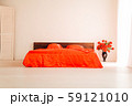 the Interior of the white room with a bed with red 59121010