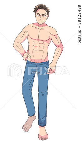 hand drawn cartoon anime muscle macho illustration Stock Illustration