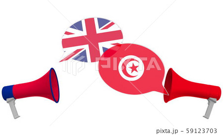 Speech bubbles with flags of Tunisia and the United Kingdom. Intercultural dialogue or international Speech bubbles with flags of Tunisia and the United Kingdom. Intercultural dialogue or international 59123703