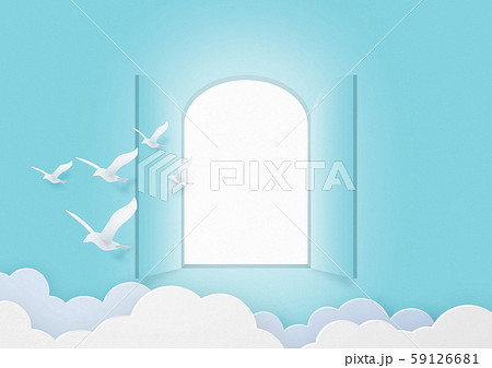ペーパークラフト 空 扉 Open 鳥のイラスト素材