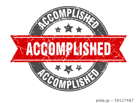 accomplished round stamp with red ribbon. 59127487