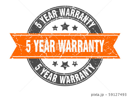 5 year warranty round stamp with orange ribbon. 5 59127493