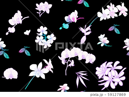 Tropical plants and flowers. Seamless pattern Tropical plants and flowers. Seamless pattern 59127869