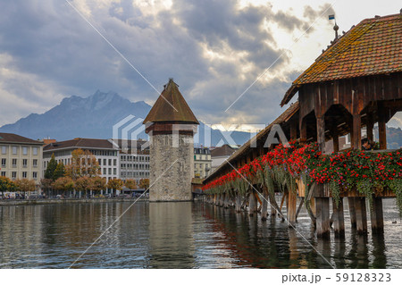 Lucerne, Switzerland-October 18,2019:The old wood Lucerne, Switzerland-October 18,2019:The old wood 59128323
