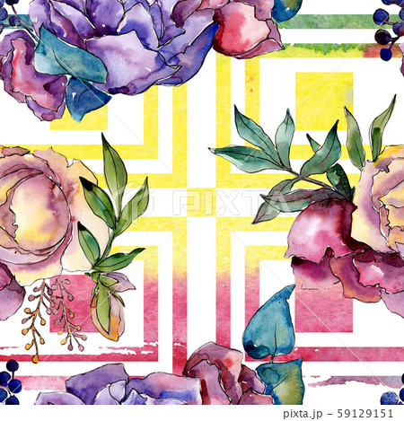 Bouquet floral botanical flowers. Watercolor background illustration set. Seamless background 59129151