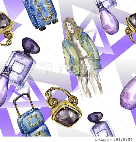 Fashionable sketch glamour illustration in a watercolor style isolated element. Seamless background 59129304