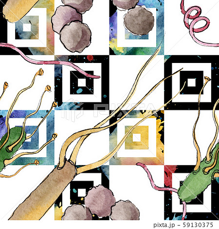 Microbe or germ hand drown illustration. Watercolor background illustration set. Seamless background Microbe or germ hand drown illustration. Watercolor background illustration set. Seamless background 59130375