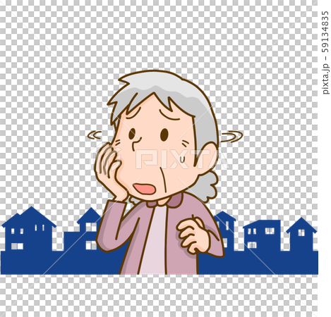 お婆さん おばあさん 介護 認知症 徘徊 迷うのイラスト素材
