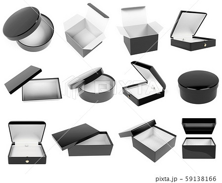 Black gift box set. Realistic carton mock up. Closed and empty. 3d rendering illustration Black gift box set. Realistic carton mock up. Closed and empty. 3d rendering illustration 59138166