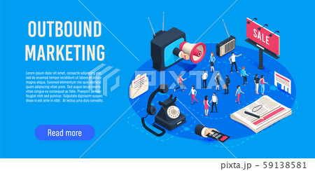 Outbound marketing isometric. Business market sales optimisation, corporate crm and social media ads 59138581