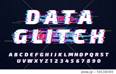 Glitch font. Digital glitched alphabet, game screen letters and broken old display lettering vector 59138594