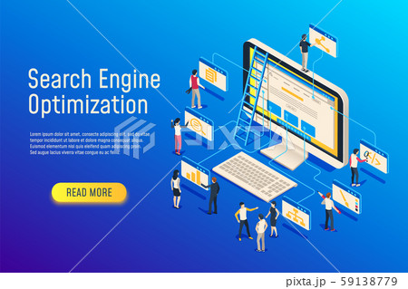 Isometric seo optimization. Website team computer optimizing. 3d seo web site optimize vector 59138779