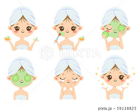 Beauty face mask. Woman skin care, cleaning and...のイラスト素材 ...