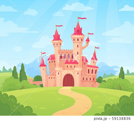 Fairytale Landscape With Castle Fantasy Palace のイラスト素材