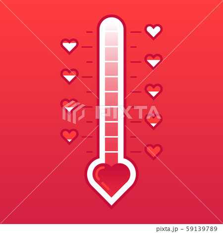 Love thermometer. Hot or frozen heart temperature counter valentines card. Love level meter vector Love thermometer. Hot or frozen heart temperature counter valentines card. Love level meter vector 59139789
