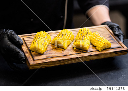 restaurant menu chef rustic board baked corn cob restaurant menu chef rustic board baked corn cob 59141878