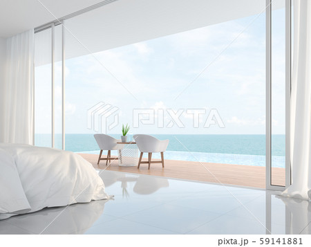 Modern luxury white bedroom with sea view 3d render Modern luxury white bedroom with sea view 3d render 59141881