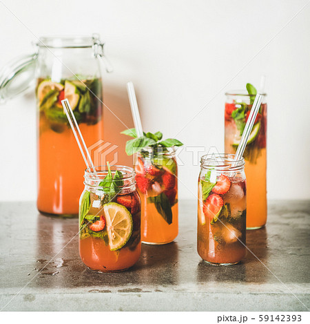 Fresh strawberry and basil lemonade on concrete 59142393