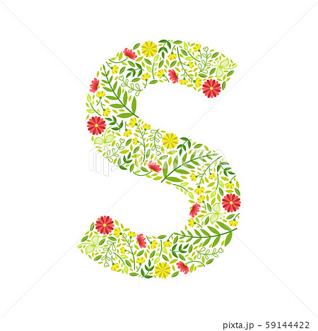 Capital Letter S, Green Floral Alphabet Element, Font Uppercase Letter Made of Leaves and Flowers Capital Letter S, Green Floral Alphabet Element, Font Uppercase Letter Made of Leaves and Flowers 59144422