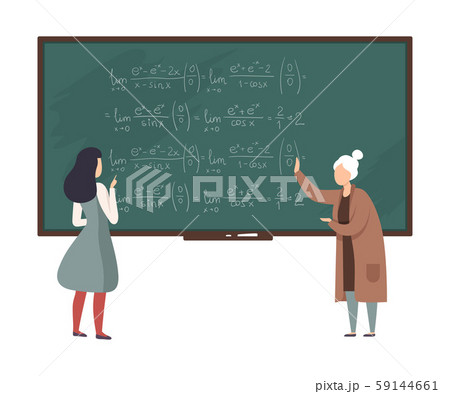 Teacher explains to student algebra on the blackboard vector illustration 59144661
