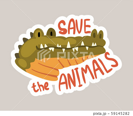 Save the animals tagline sticker cartoon vector illustration 59145282
