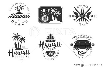 Surf Club Retro Logo Templates Set Hawaii のイラスト素材
