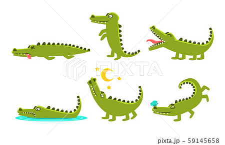 Crocodile Cartoon Character In Different Poses Set, Cute Amphibian Animal with Different Emotions Crocodile Cartoon Character In Different Poses Set, Cute Amphibian Animal with Different Emotions 59145658