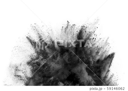 Particles of charcoal on white background,abstract powder splatted on white background,Freeze motion of black powder exploding or throwing black powder. 59146062