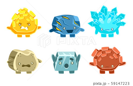 Stones and Crystals Characters Set, Cute Friendly Humanized Rocks with Funny Faces Vector 59147223