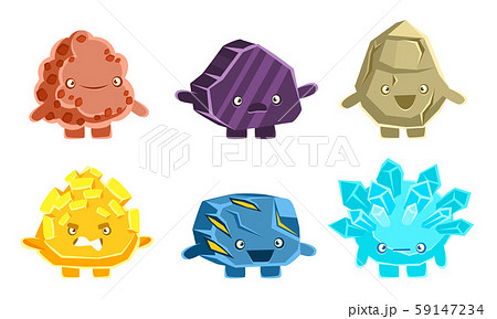 Cute Stones Characters Set, Friendly Humanized Crystals with Funny Faces Vector Illustration Cute Stones Characters Set, Friendly Humanized Crystals with Funny Faces Vector Illustration 59147234