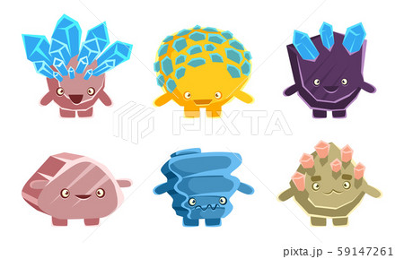 Cute Stones and Crystals Characters Set, Humanized Rocks with Funny Faces, Mobile or Computer Game Cute Stones and Crystals Characters Set, Humanized Rocks with Funny Faces, Mobile or Computer Game 59147261