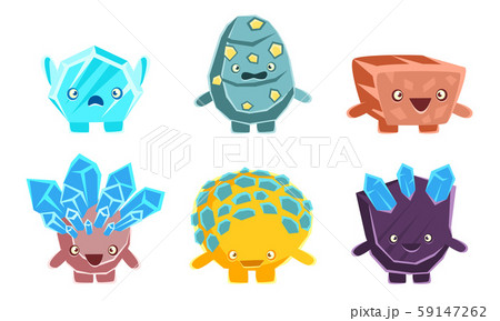 Cute Stones and Crystals Characters Set, Friendly Humanized Rocks with Funny Faces, Mobile or Cute Stones and Crystals Characters Set, Friendly Humanized Rocks with Funny Faces, Mobile or 59147262